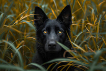 A Black Dog In Tall Grass