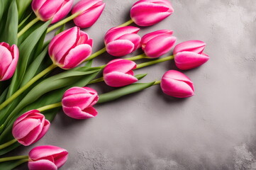 Wall Mural - Pink Tulips with Copy Space on Concrete