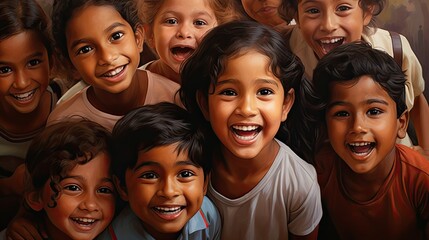 Wall Mural - Multiracial group of children smiling. Happy Children's Day.