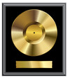 realistic golden vinyl plate in frame, retro music success background