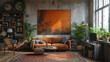 © ikkilostd - A living room with a couch, chair, and a painting on the wall
