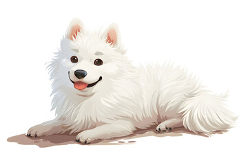 Cute dog concept. Adorable breed of pet and domestic animal. Cute white fluffy puppy. Graphic element for website. Cartoon flat illustration isolated on white background