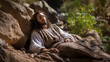 Jesus sleeping and resting. Laying down. Son of God. Lord and master. Artwork. Real photography.