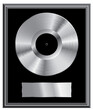 realistic platinum vinyl plate in frame, retro music success background