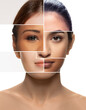 © master1305 - Creative collage forming female face made of face parts of different young women with various skin types and colors. Beauty clinic poster. Concept of human diversity, beauty standards, cosmetics