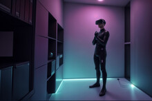 Risonanze Digitali- Visioni Incandescenti Con Visore VR Su Sfondo Neon