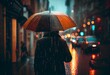 person with an umbrella walking down a street in the rain. generative ai