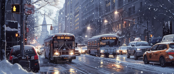Wall Mural -  the streets of manhattan amid snowy weather