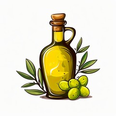 Wall Mural - olive oil jar with green olives illustration isolated background