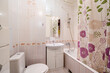interior apartment room bathroom, sink, decorative elements, toilet. WC, sanitary unit, wash room