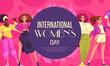 Leinwandbild Motiv Hand drawn flat cartoon international women day background template with female characters protesting