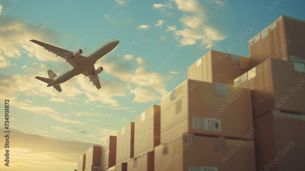 Plane Stack Airplane and stack of cardboard boxes. concept of air cargo and parcels ...