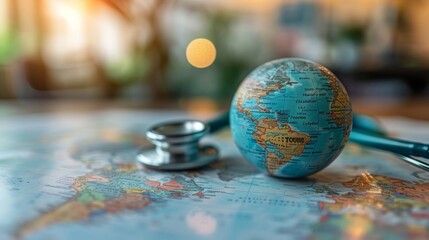 Poster - International medical travel insurance, health tourism, and medical hub. Healthcare and medicine on a global network. International medical tourism, and travel insurance.