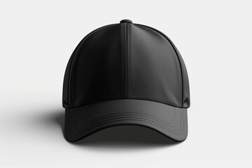 Wall Mural - Explore a premium black baseball cap mockup in a frontal perspective, featuring detailed texture and shadowing for a realistic look. Perfectly isolated on a PNG transparent background, this mockup is 