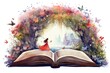 open book fairy tale magical story watercolor design