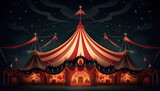 Fototapeta  - An illustrated depiction of a circus tent glowing in the darkness of night