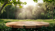 Tree Table wood Podium in farm display for food, perfume, and other products on nature background