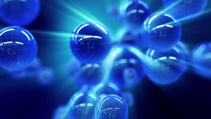 Wall Mural - blue spheres wireframe moving in space, depth of field design art background - 3d video loop