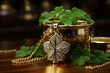 Golden pot with clover symbolizing good luck