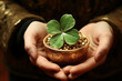 Golden pot with clover symbolizing good luck