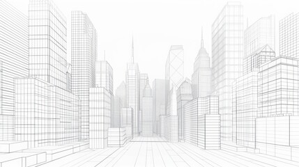 Wall Mural - line from skyscrapers during construction. City skyline. 3d illustration