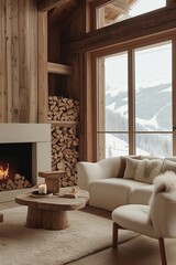 Wall Mural - cozy living room in a wooden chalet