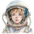 Junge Astronaut Aquarell Kinder Raumfahrer Illustration Raumanzug Weltraum Entdecker Kinderzimmer Wandkunst Niedlich Abenteuer Kunstwerk Geschenk