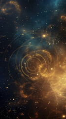 space, texture with a starry night sky, galaxy, astrological circles with constellations, ecoteric motifs, sunbeam