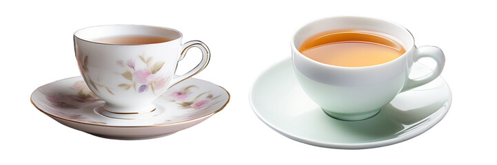 Teacup with plate saucer plate isolated, PNG transparent background cutout