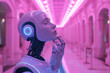 © ADDICTIVE STOCK - Futuristic android in a neon-lit corridor reflects human-like calm Generative AI image
