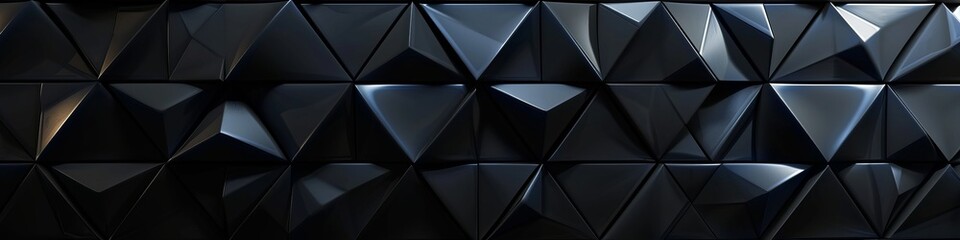 Wall Mural - Dark geometric wall with glossy triangle tiles, creating a mirror effect.