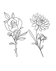 Wall Mural - line art drawing of flowers. minimalism sketch, idea for invitation, design of instagram stories and highlights icons