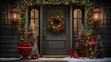 Fototapeta  - mistletoe holiday front door