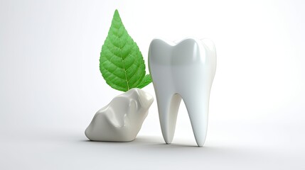 Wall Mural - tooth with green leaf, health