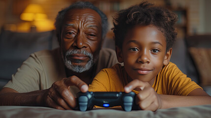 Wall Mural - Grandparent playing video game