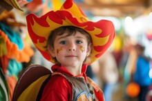 Kid In Costume At A Dressup Station