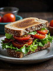 Wall Mural - A classic BLT sandwich with crispy bacon, lettuce, and juicy tomatoes on toasted bread.