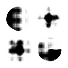 Wall Mural - halftone shapes isolated. abstract dotted circles, round halftones geometric dots. vector illustration