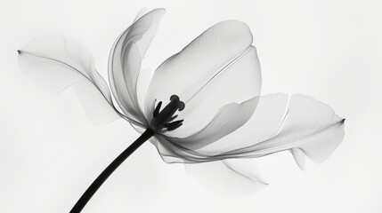 Wall Mural - Aesthetic botanical x-ray of tulip. Harmonious forms. Minimalism concept. Light color palette. Generative AI