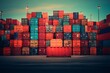 © Surachetsh - Container Citadel, Stacked like bricks, the containers form a formidable wall, showcasing the strength and unity in the architecture of this industrial fortress. Generative AI.