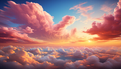 Poster - Dramatic sky, vibrant colors, nature beauty in panoramic view generated by AI