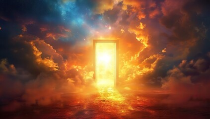 Wall Mural - open door to a glowing portal in space. the concept of mysticism and the unexplored.
