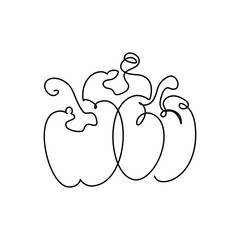 Wall Mural - Bell peppers in continuous line art drawing style. Group of sweet peppers black linear sketch isolated on white background. Vector illustration