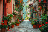 Fototapeta Uliczki - Enchanting European Village: A Picturesque Journey through Ancient Italian Streets