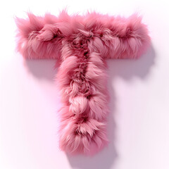 Wall Mural - letter t made from a faux pink fur ball