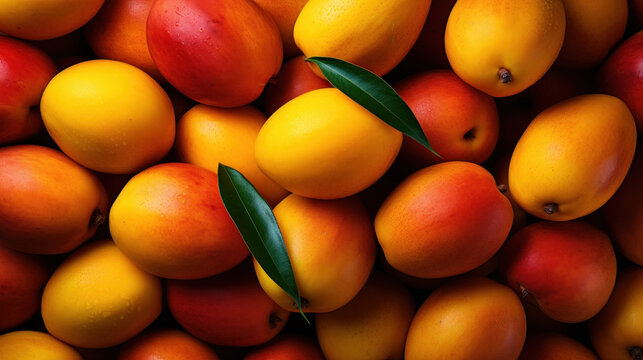 Ripe mango fruit background. Sweet tropical exotic template. Healthy organic food, proper vitamin nutrition