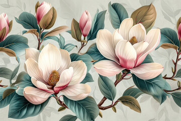 Wall Mural - Beautiful Floral Watercolor Blossoms: A Romantic Vintage Pattern on White Background