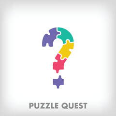 Wall Mural - Creative puzzle quest logo. Unique color transitions. Education and reading and growth stage logo template. vector