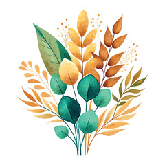 Wall Mural - hand painted watercolor textured grain eucalyptus elements with pampas dry isolated on white