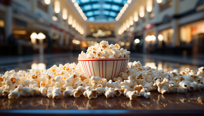 Wall Mural - Watching a movie, snacking on gourmet food in a modern theater generated by AI